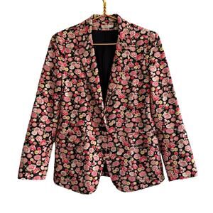6397 Pink and Black Floral Print Blazer Jacket Size XS